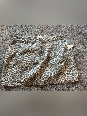 Altar’d State Leopard Print Denim Mini Skirt